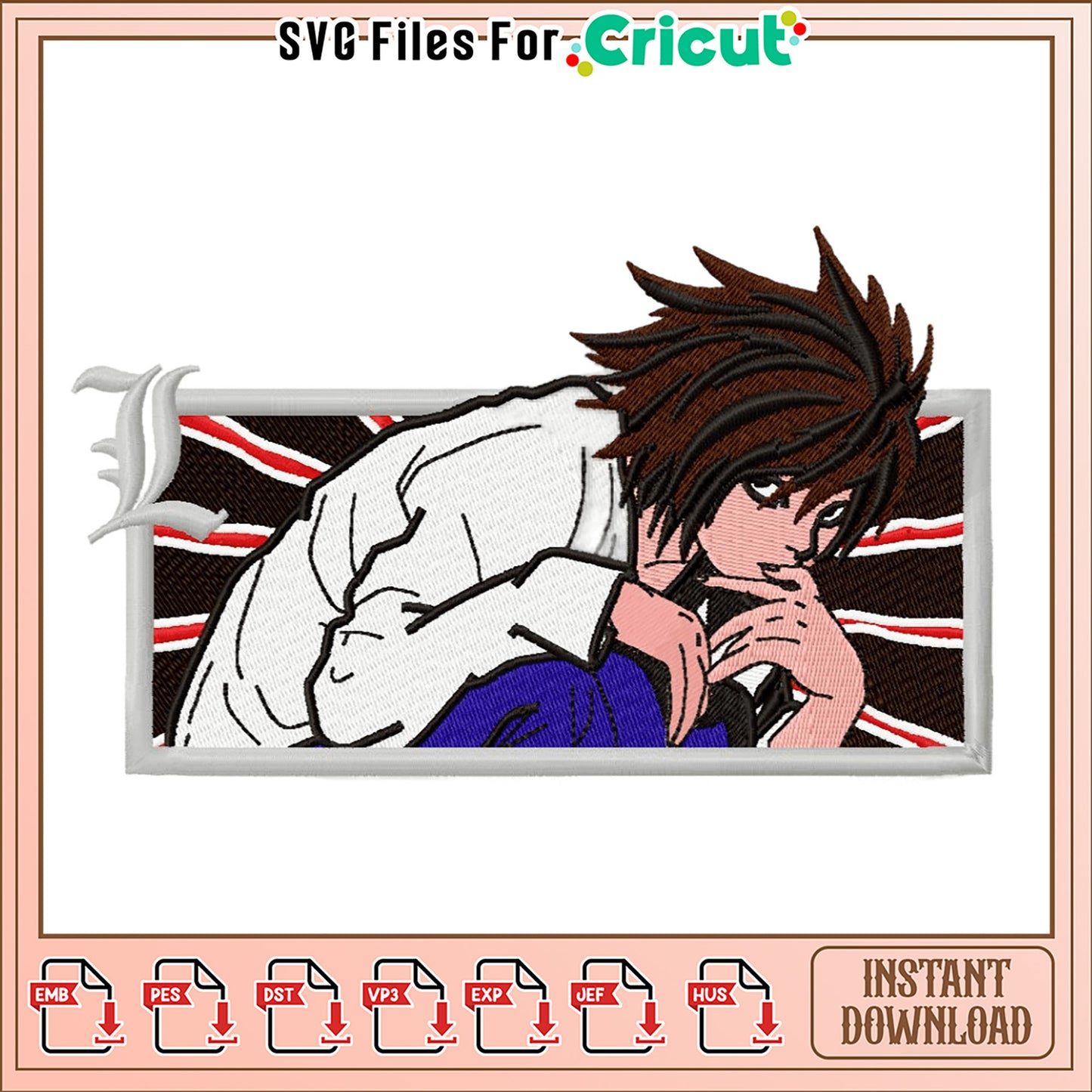 L Lawliet Anime Embroidery Design Instant Download