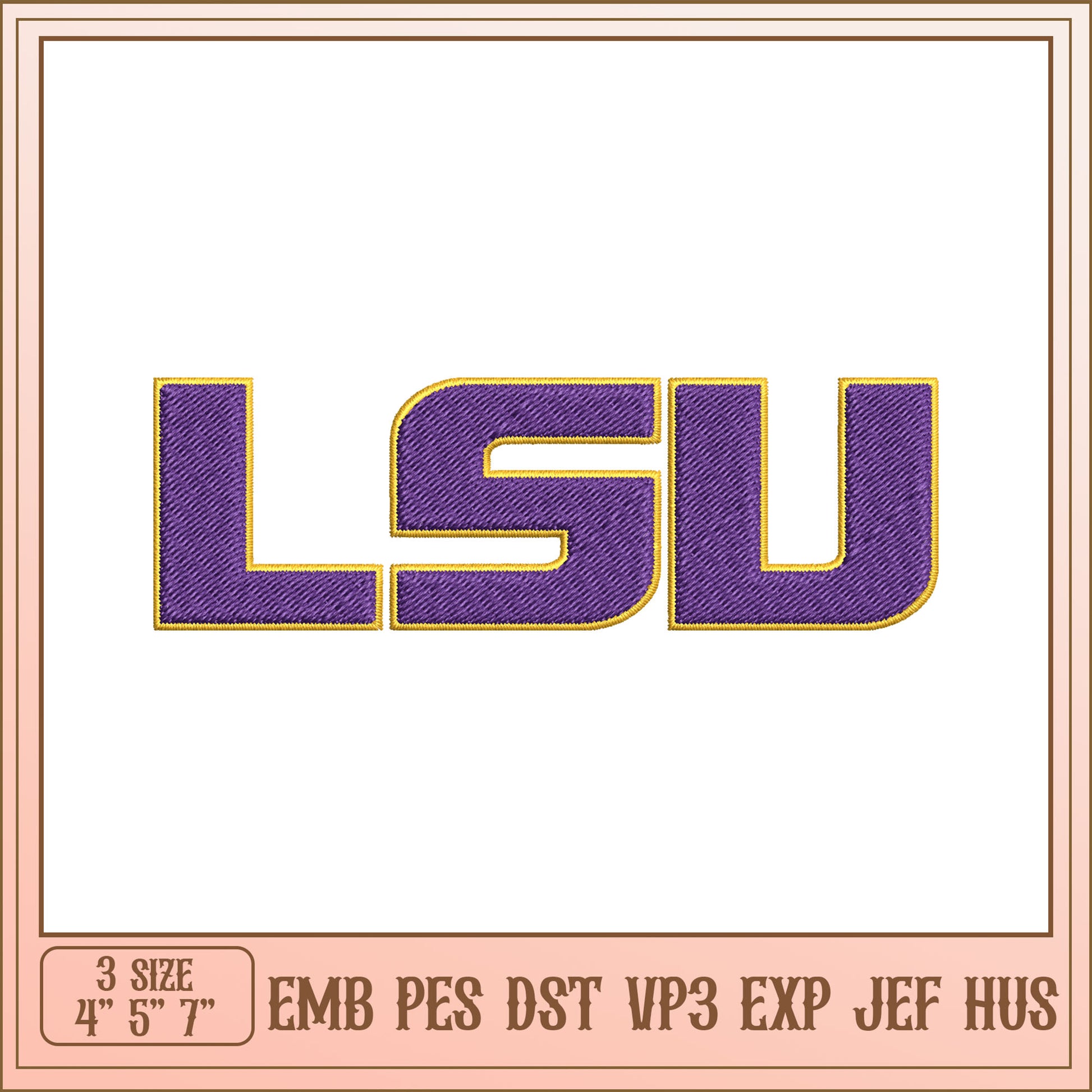 LSU Embroidery Design - 3 Sizes EMB PES DST VP3