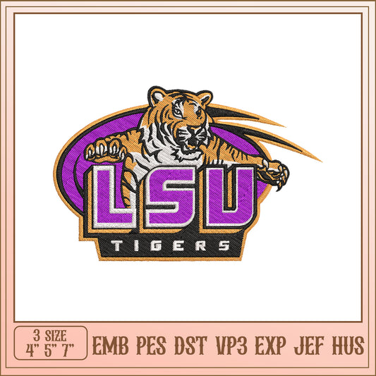 LSU Tigers Embroidery Design 4x7 Inch