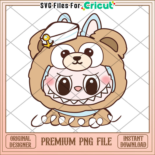 Labubu Duffy bear costume png, labubu costume png, labubu popmart png