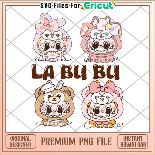 Labubu Duffy friends costume png, labubu costume png, labubu popmart png
