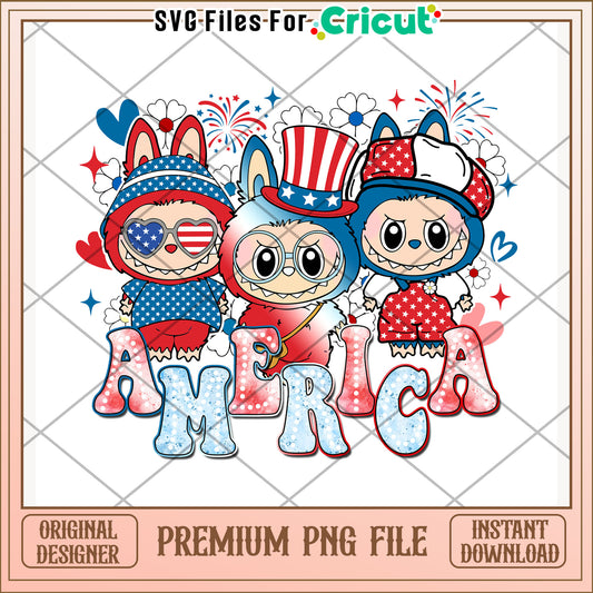 Labubu america design png, 4th of july design png, patriotic theme png