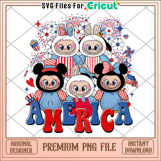 Labubu america png, 4th of july design png, patriotic theme png