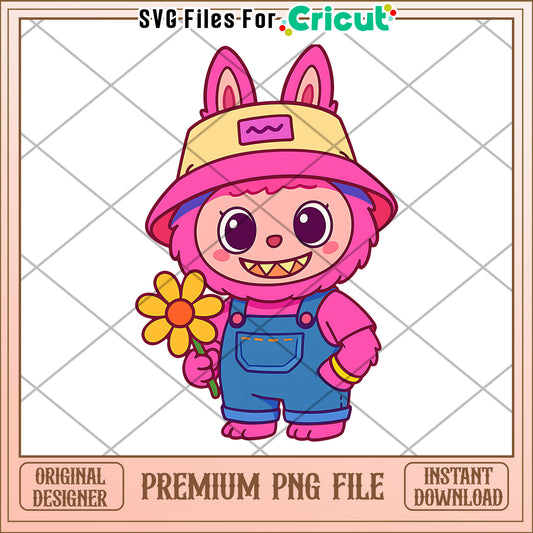 Labubu and flowers png, cute labubu png, labubu popmart png