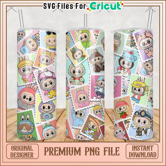 Labubu characters tumbler picture frame png, labubu macaron​ png, the monsters labubu​ png