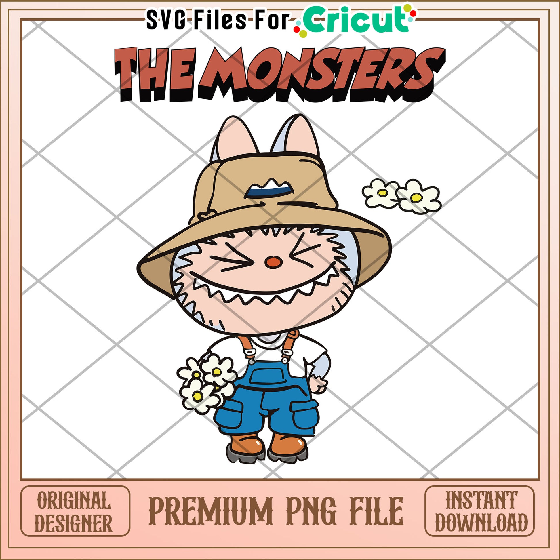 Labubu chrysanthemum close his eye png, labubu the monster png