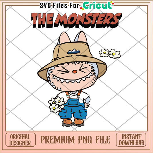 Labubu chrysanthemum close his eye png, labubu the monster png