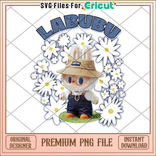 Labubu chrysanthemum cute design png, labubu the monster png, popmart labubu png