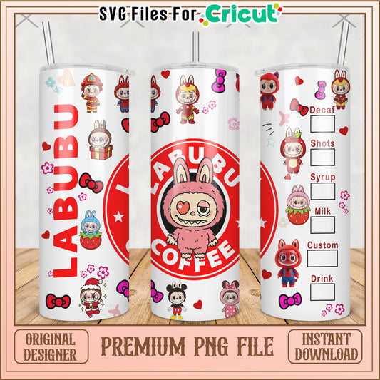 Labubu coffee tumbler png, cute labubu png, labubu popmart png