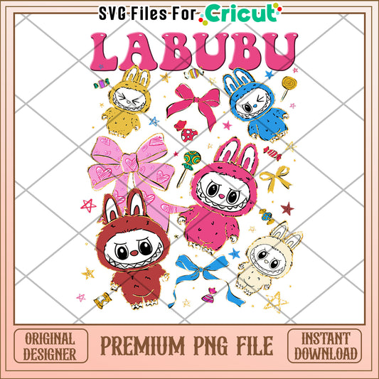 Labubu coquette bow cute doll for kids girls png, popmart labubu png