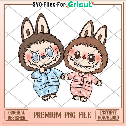 Labubu couple design png, labubu popmart png, cartoon characters png