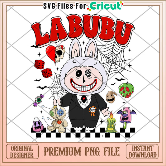 Labubu creepy character png, halloween wallpaper png, halloween cartoons png