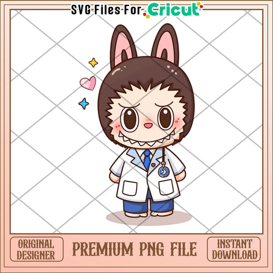 Labubu cute doctor illustrtion png, labubu secret png, cartoon labubu png