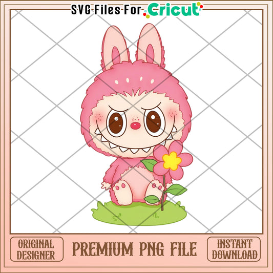 Labubu cute flower illustrtion png, labubu secret png, cartoon labubu png