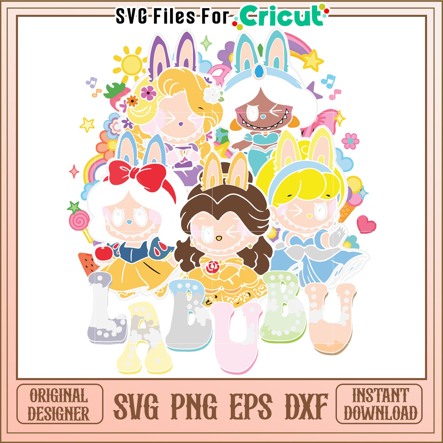 Labubu disney princess svg, halloween cartoons svg, halloween svg