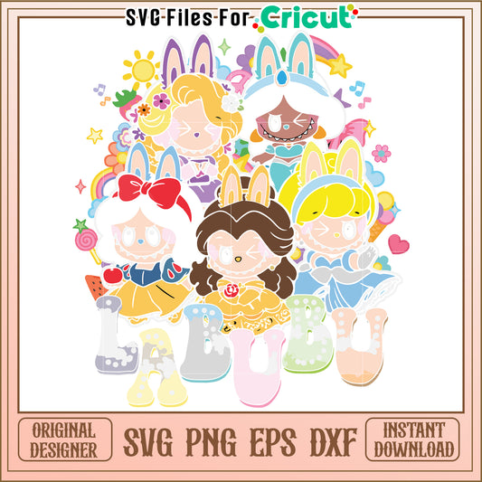 Labubu disney princess svg, halloween cartoons svg, halloween svg