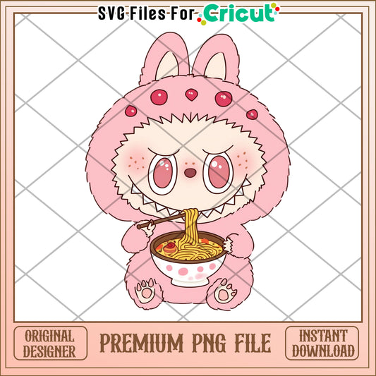Labubu eating noodles illustrtion png, labubu secret png, cartoon labubu png