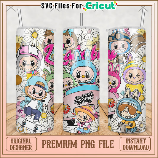 Labubu flower characters tumbler png, labubu macaron​ png, the monsters labubu​ png