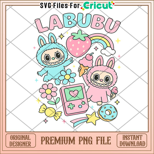 Labubu funny blue and pink png, lovely labubu​ png, halloween art​​​ png