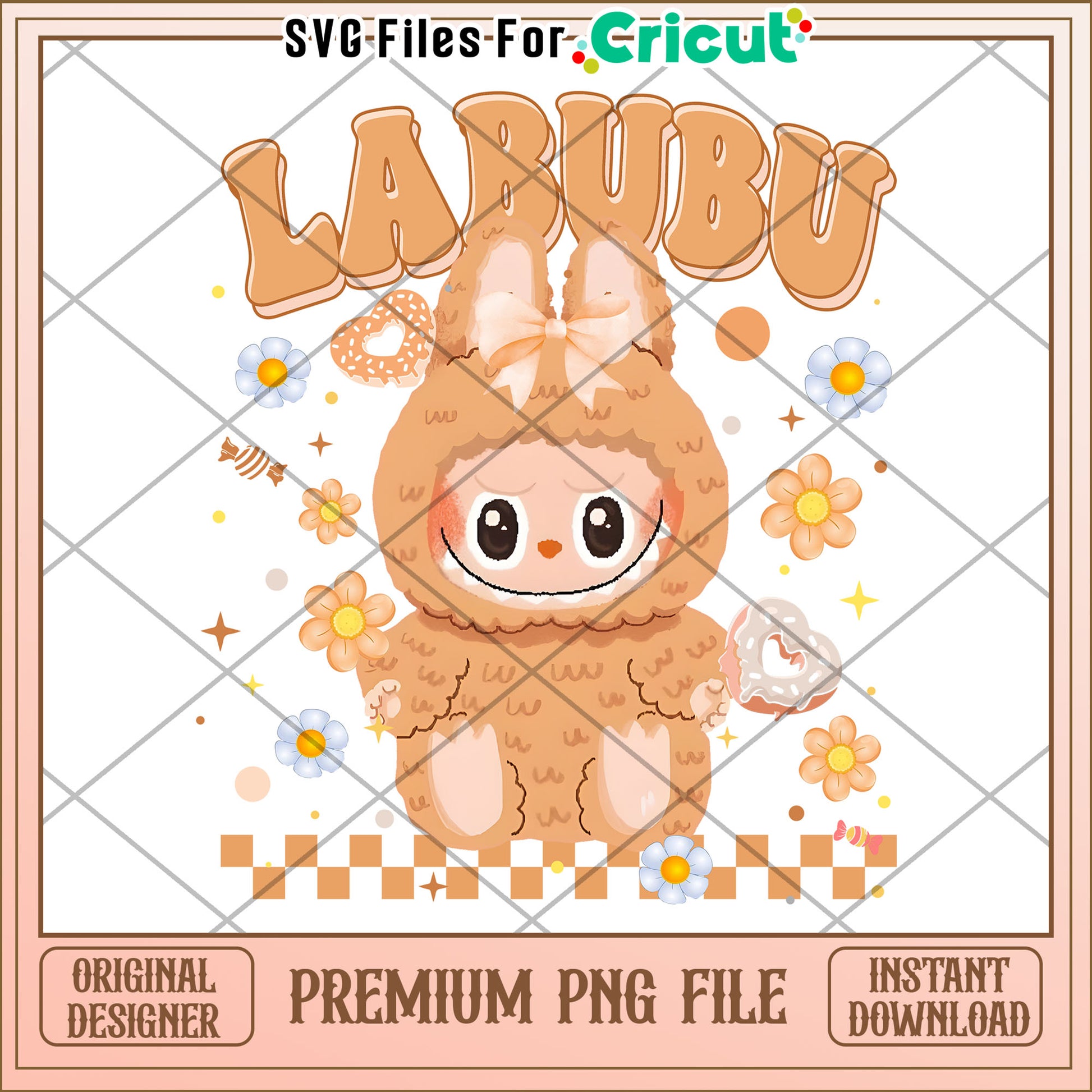 Labubu funny flowers design png,  labubu cartoon png, labubu popmart png