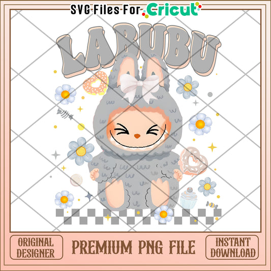 Labubu grey funny design png,  labubu cartoon png, labubu popmart png
