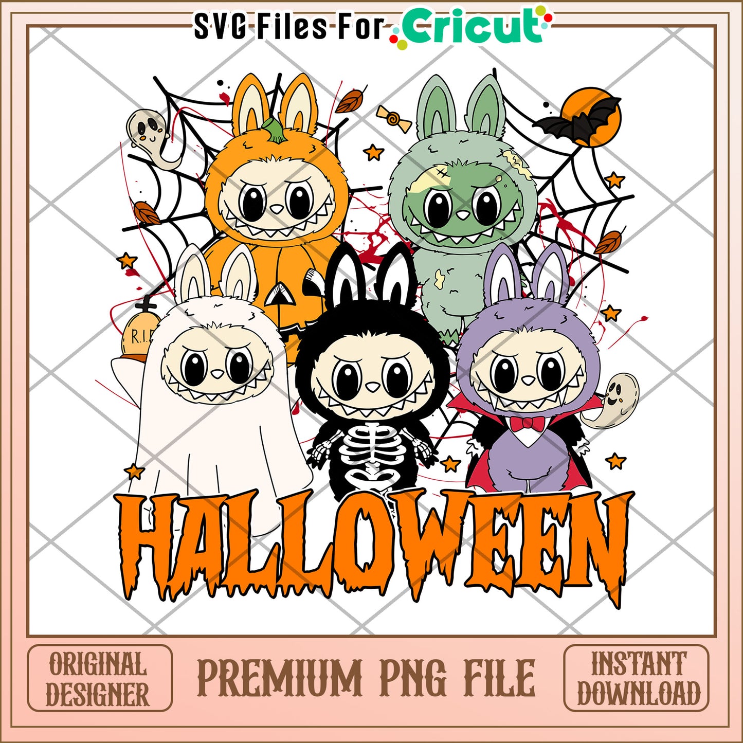Labubu halloween characters png, scary characters png, halloween pumkin png