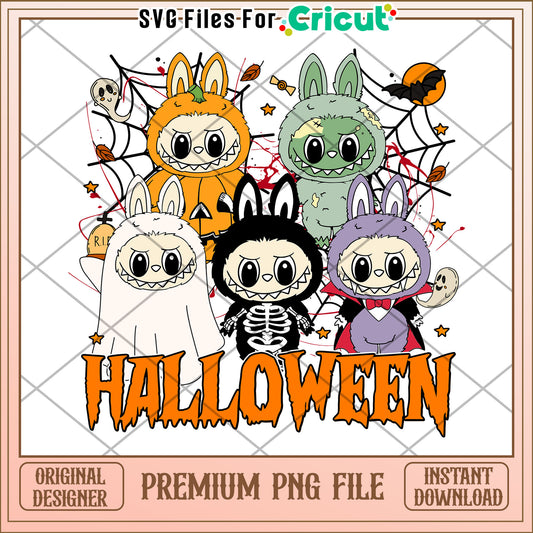 Labubu halloween characters png, scary characters png, halloween pumkin png