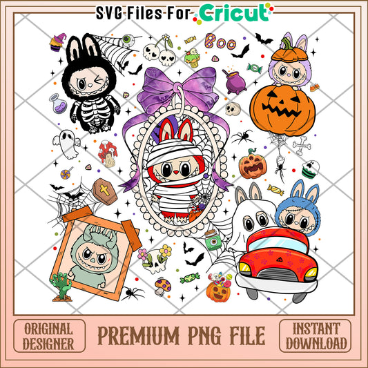 Labubu halloween design png, halloween songs png, halloween cookies png