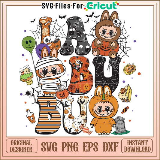 Labubu halloween spooky characters svg, spooky labubu costume svg, popmart labubu png