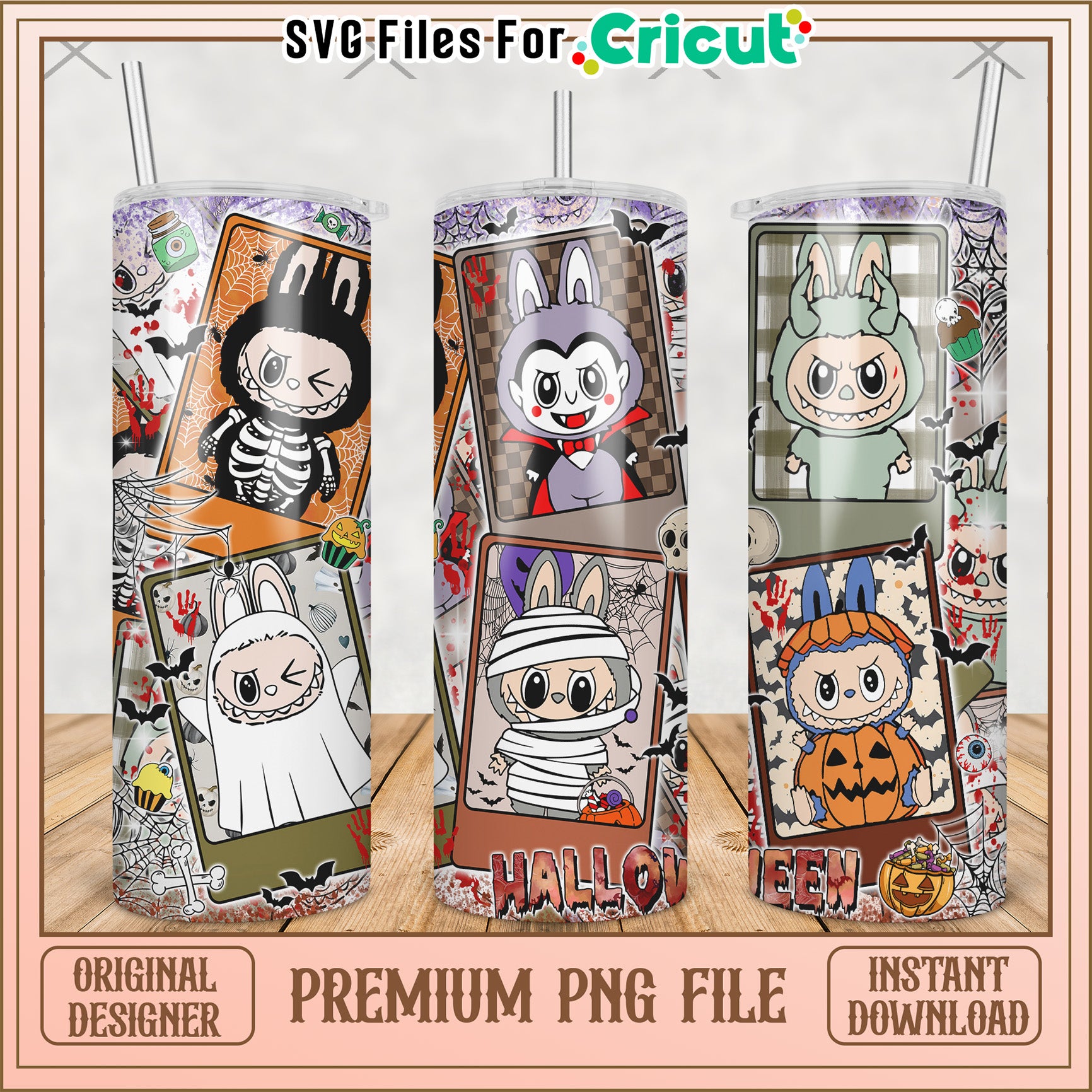 Labubu halloween tumbler picture frame png, horror movie png, halloween tumbler png