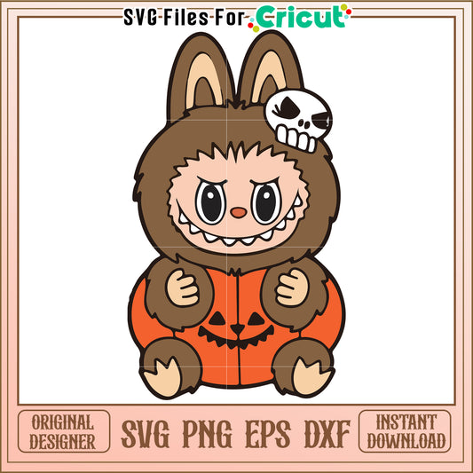 Labubu halloween with pumkin svg, spooky labubu costume svg, popmart labubu png