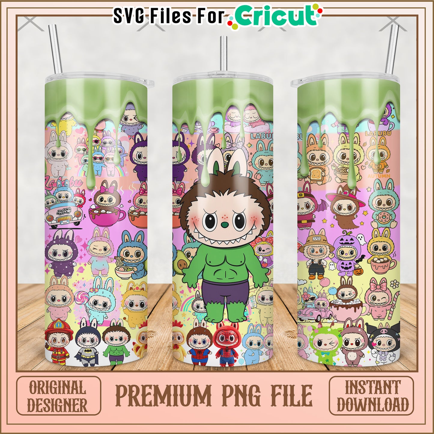 Labubu hulk avenger tumbler png, cute labubu png, labubu popmart png