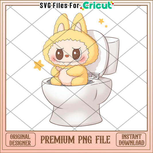 Labubu in toilet illustrtion png, labubu secret png, cartoon labubu png