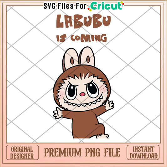 Labubu is coming png, cute labubu png, labubu the monster png