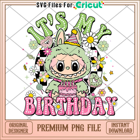 Labubu it's my birthday png,  labubu cartoon png, labubu popmart png