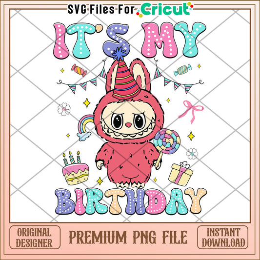 Labubu it's my birthday red characters design png, labubu popmart png, labubu​ png