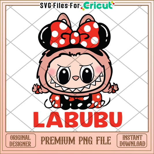 Labubu minnie mouse cute design png, labubu costume png, labubu popmart png