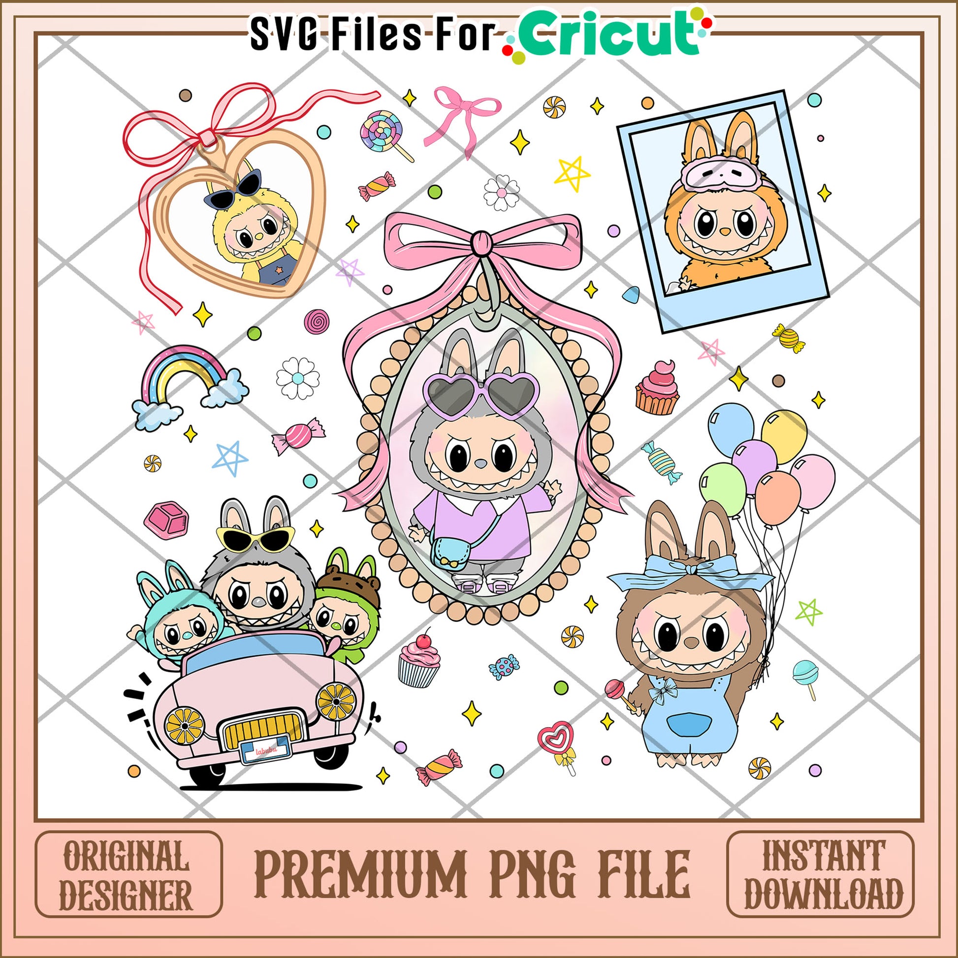 Labubu picture frame png, labubu dolls png, popmart labubu png