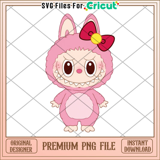 Labubu pink bowtie illustrtion png, labubu secret png, cartoon labubu png