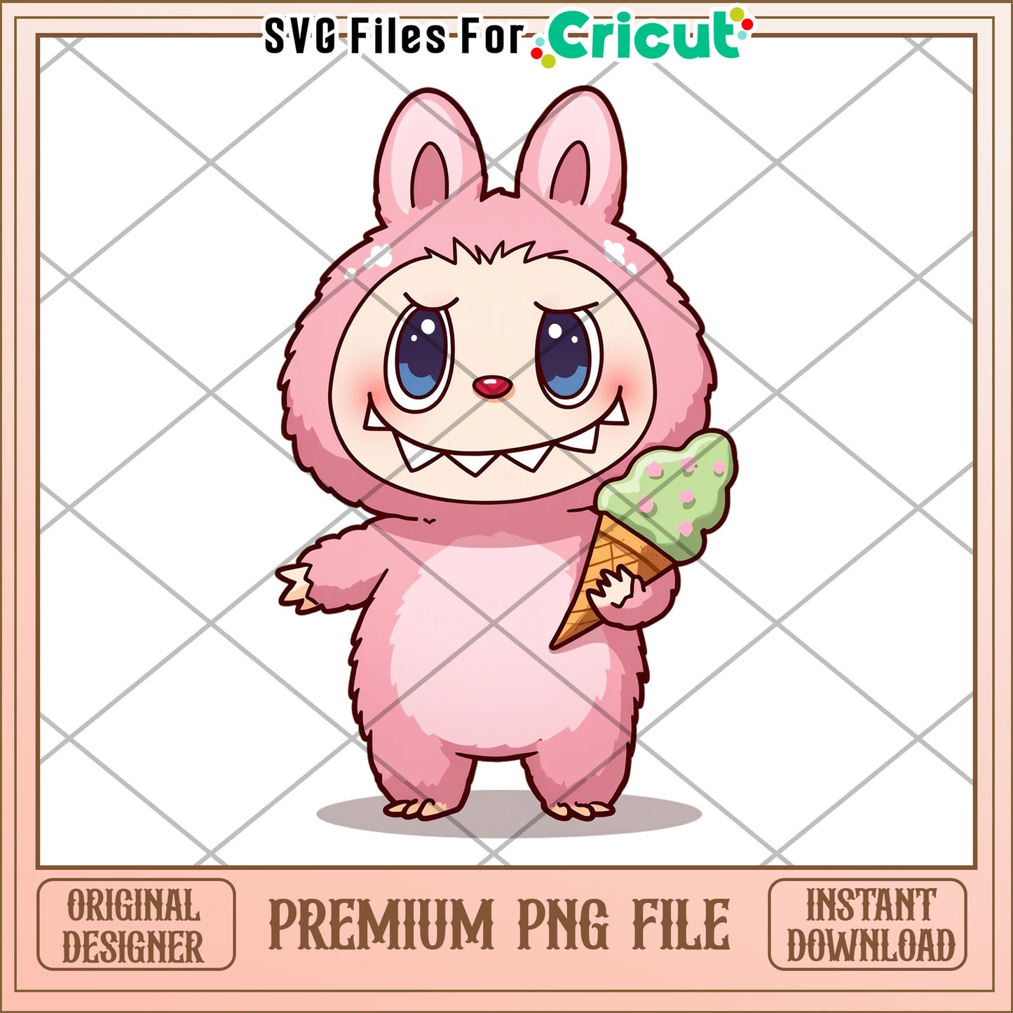 Labubupink characters with ice cream illustrtion png, labubu secret png, cartoon labubu png
