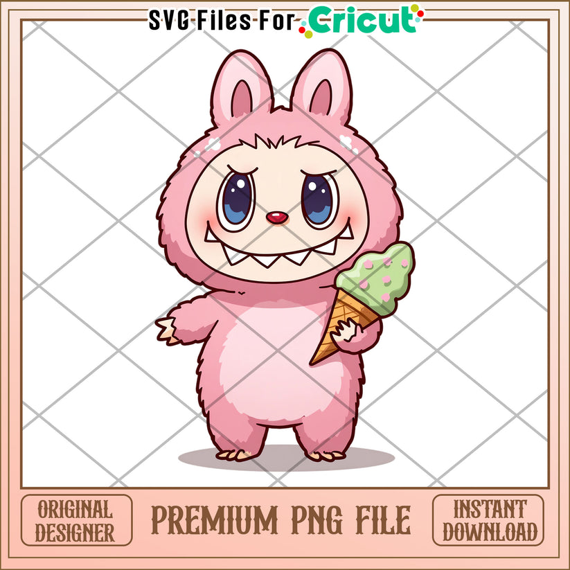 Labubupink characters with ice cream illustrtion png, labubu secret pn ...