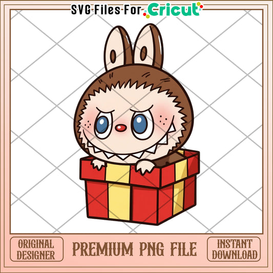 Labubu present illustrtion png, labubu secret png, cartoon labubu png