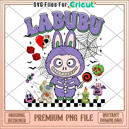 Labubu purple character png, halloween wallpaper png, halloween cartoons png
