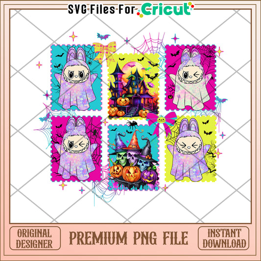 Labubu purple ghouls png, spirit halloween png, halloween time png