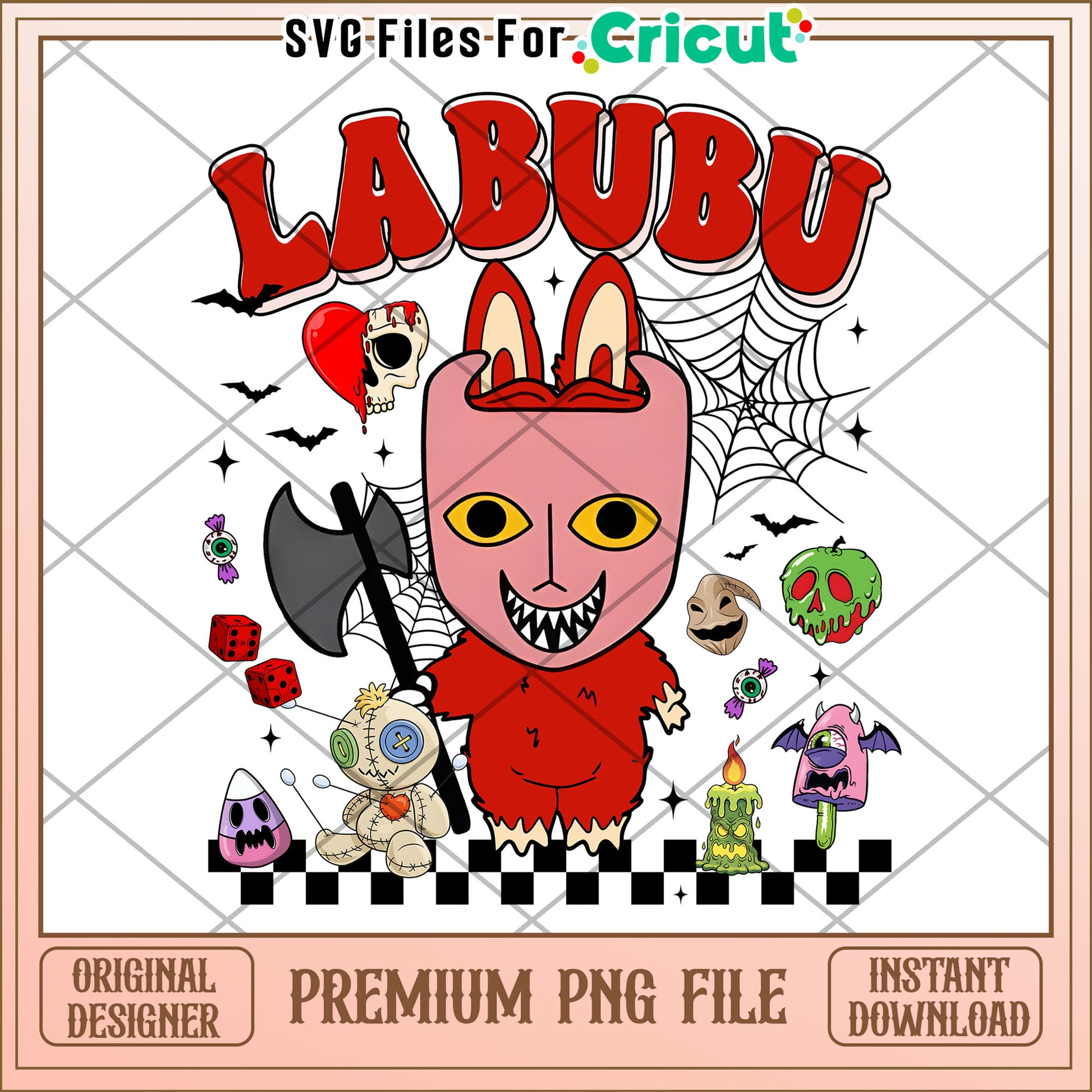 Labubu red demon png, trick or treat png, halloween characters png