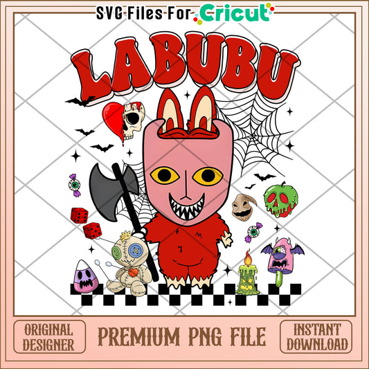 Labubu red demon png, trick or treat png, halloween characters png