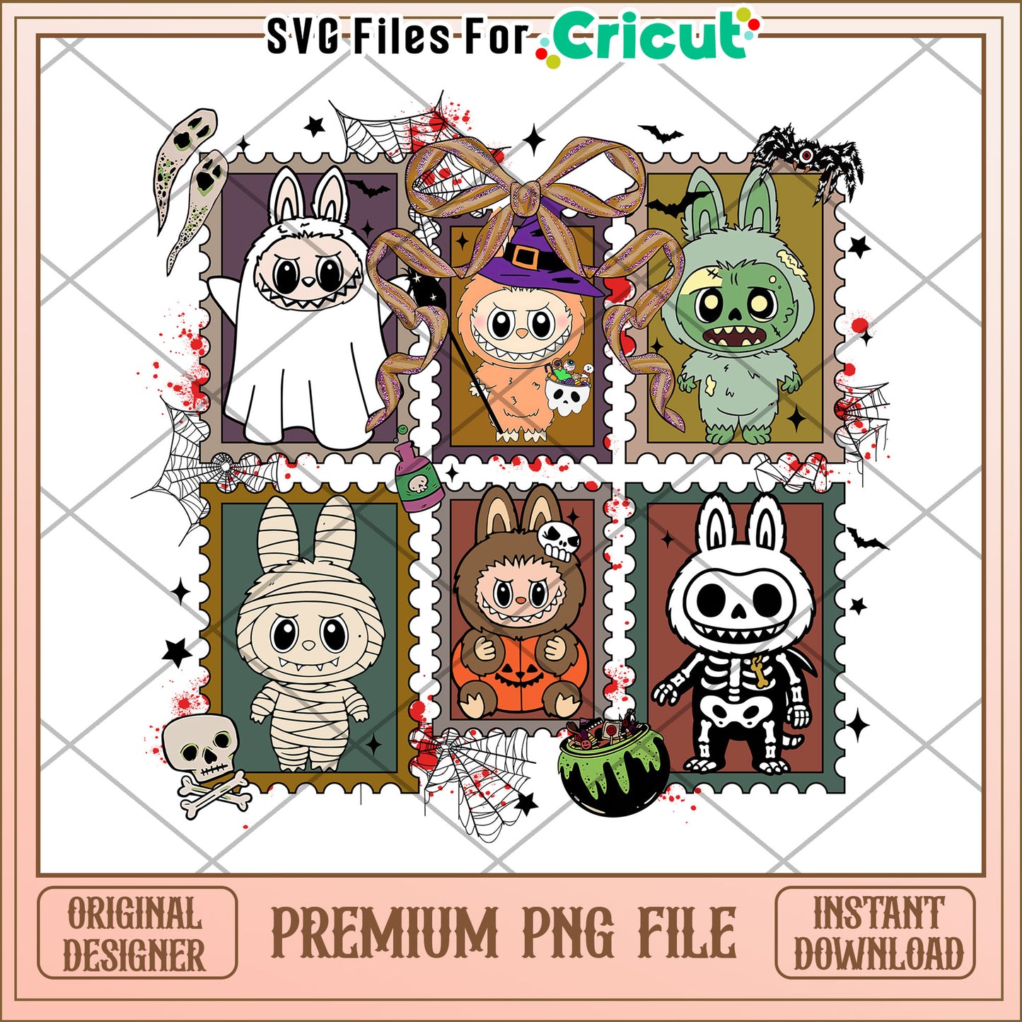 Labubu scary characters costumes design png, halloween season png, halloween decor png