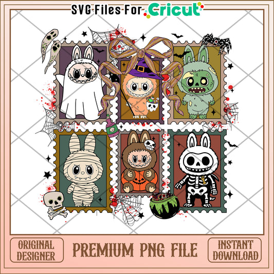 Labubu scary characters costumes design png, halloween season png, halloween decor png