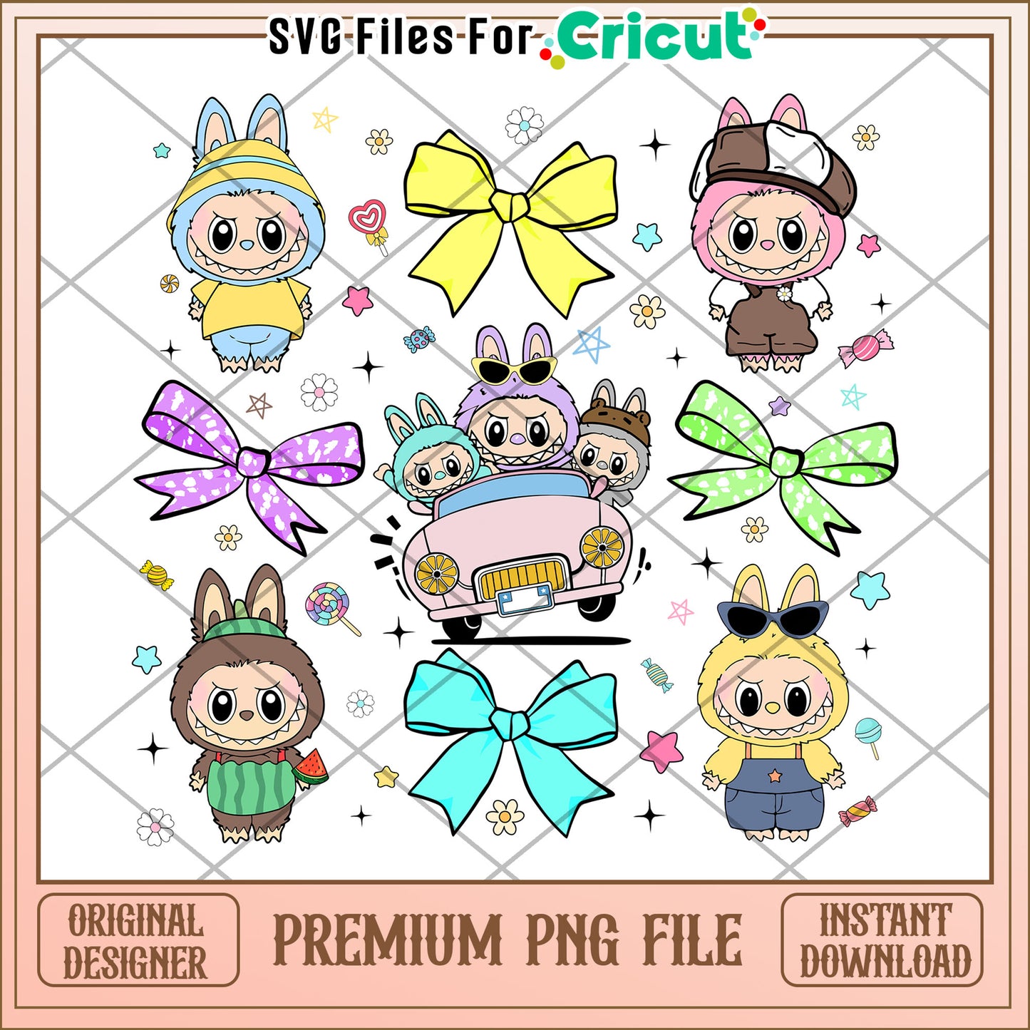 Labubus cute costumes png, labubu dolls png, popmart labubu png
