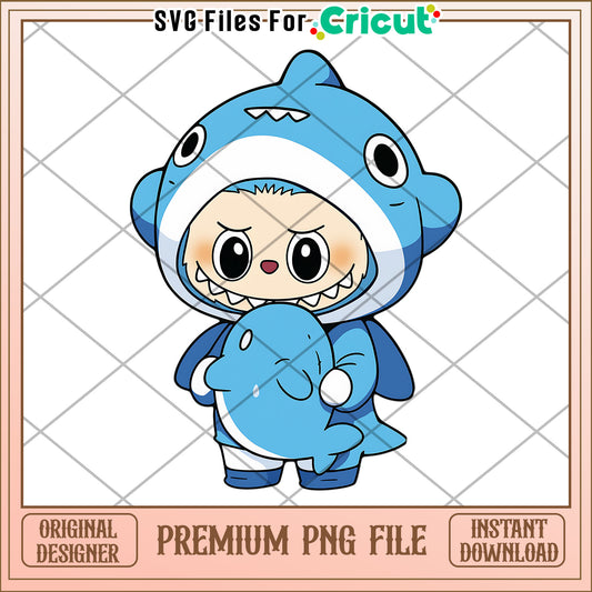 Labubu shark png, cute labubu png, labubu popmart png